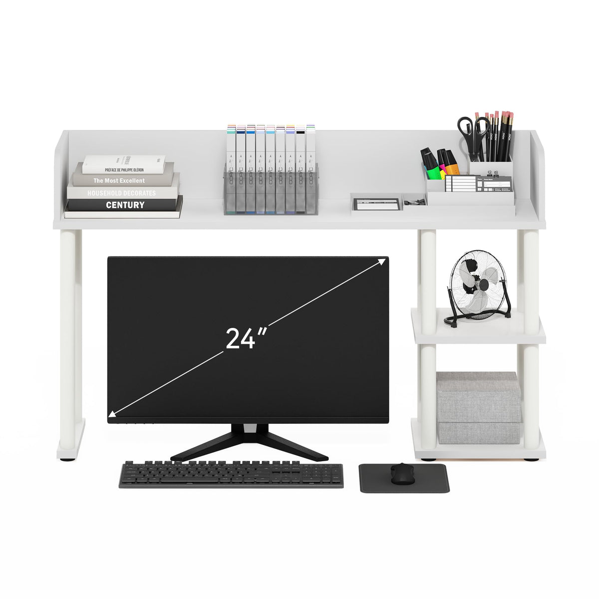 Furinno Classic Desk Shelf, 3-Shelf Desktop Hutch, Book Shelf, 3-Tier Desk Organzier, for Office Supplies, Office Desk Accessories, for Home Office, College, Dorm, White