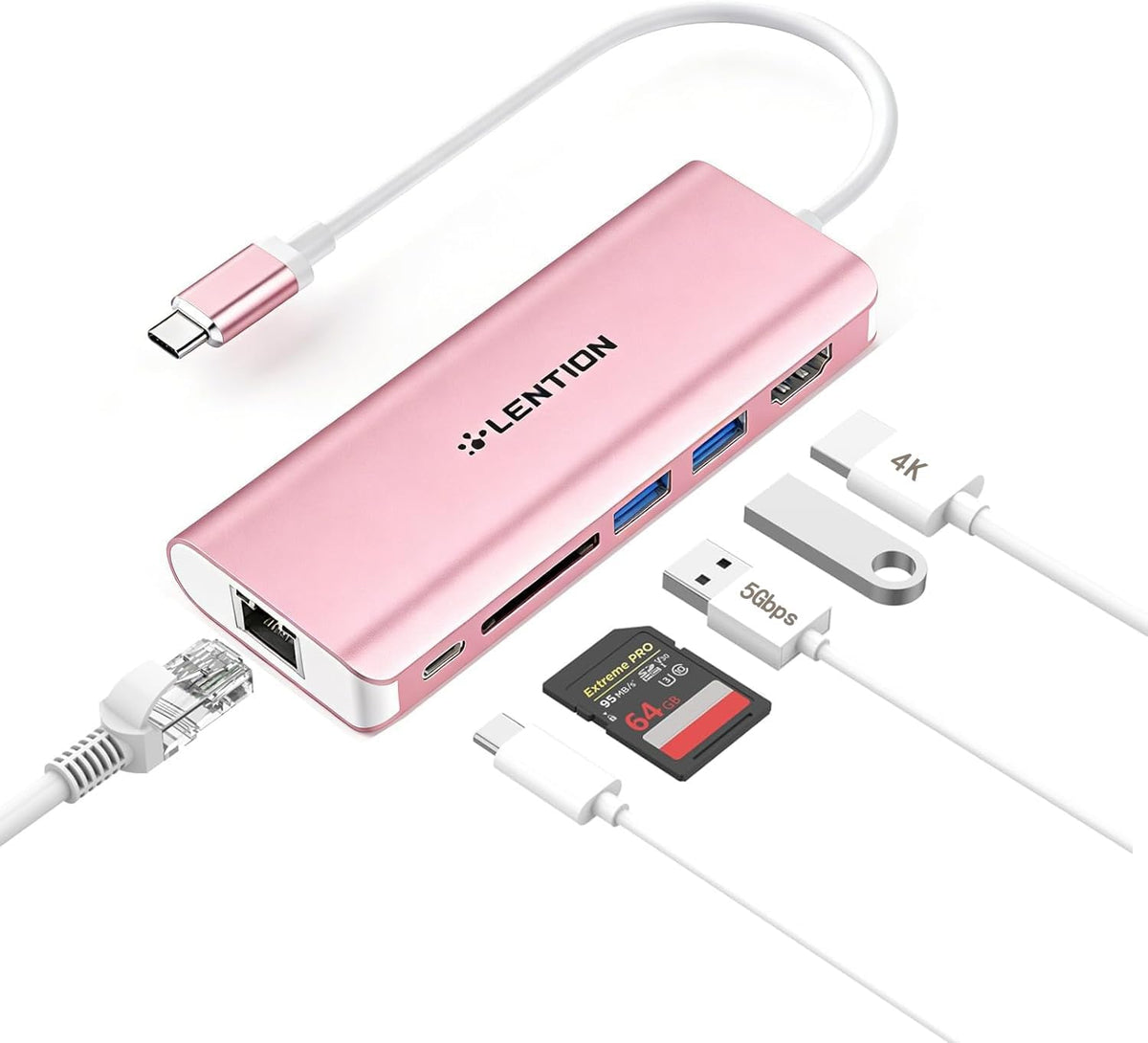 LENTION 4K 2 3.0, 6-in-1 2025-2018 2026 USB C Hub with HDMI, SD Card Reader, USB Type C Charging, Ethernet Adapter