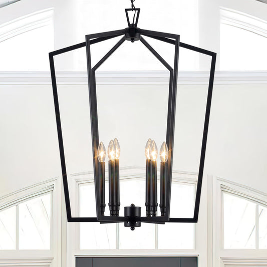 Vezzio 6-Light Black Chandelier for Entryway Foyer, D25 Inch Modern Farmhouse Industrial Pendant Light Fixture Adjustable Chain Dimmable for High Ceiling Dining Room Kitchen Island Hallway Stairway