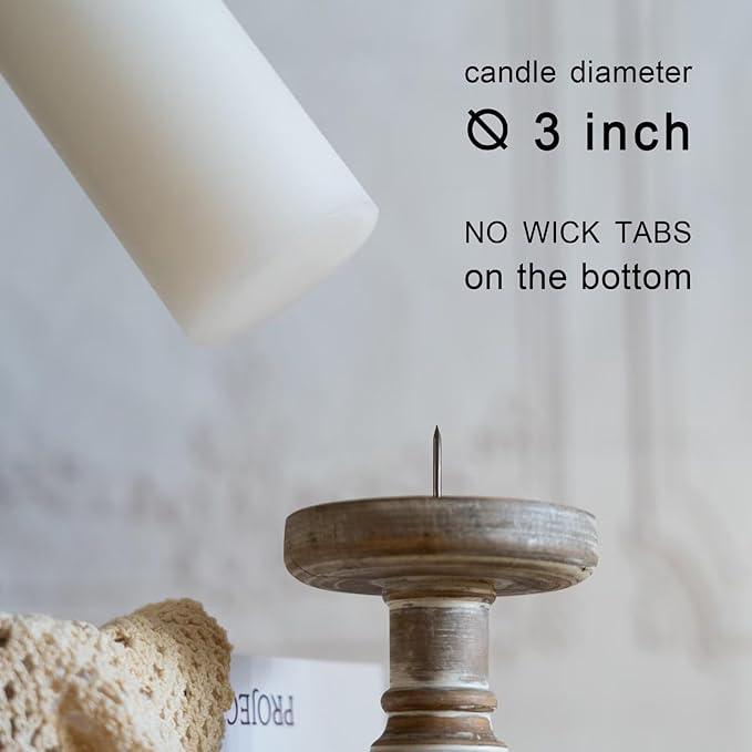 MOZEAL 3" x 8" Hand-Poured Unscented Candles,Large White Pillar Candles Set of 2,No Drip,Approx 120 Hours Long Burning,Wedding,Dinner,Christmas and Home Decor（3 Inch Diameter 8 Inch Height）