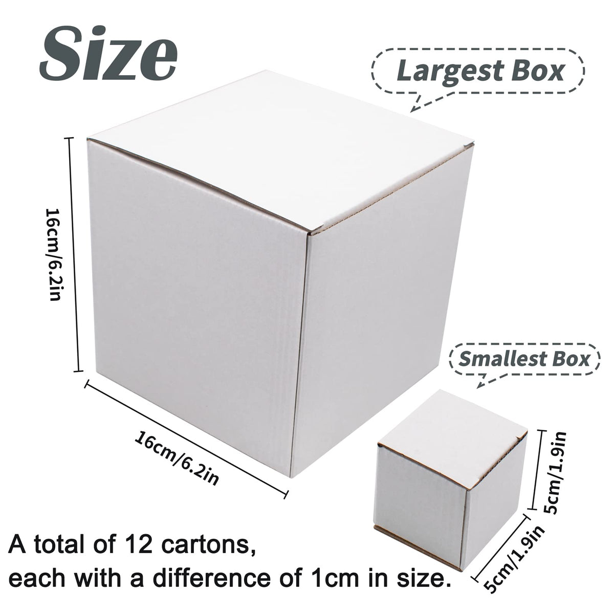 Cuyacili Prank Gift Boxes Nesting Gift Boxes Surprise Box White Carton Square Prank Box Funny Gag Gift for Weddings Anniversaries Birthday Packaging Presents 12 Nesting Cartons (1.9-6.3 Inch)