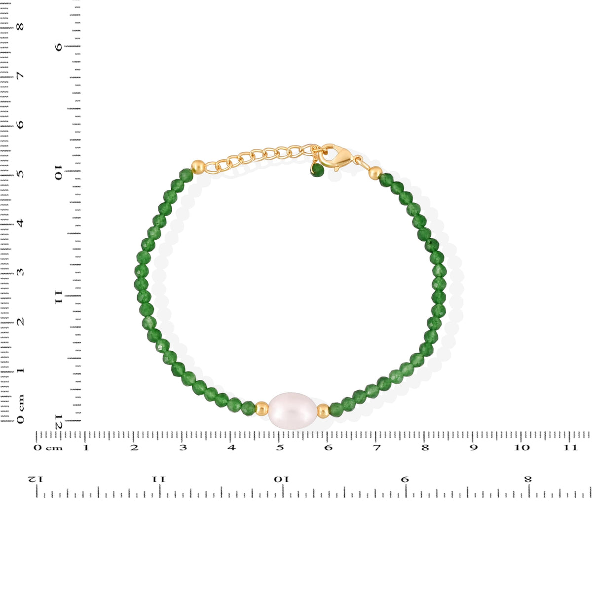 Gempires Green Jade Beaded Bracelet with Pearl Choker Crystal Jewelry Lightweight March Birthstone Gifts Hypoallergenic 7.5 Inch Gold Plated Bracelets For Women