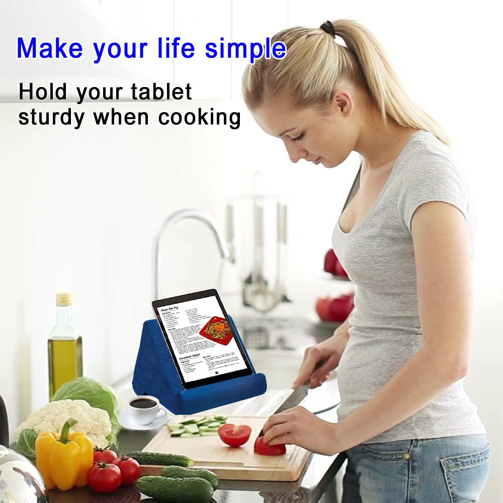 SAMHOUSING Tablet Pillow Stand - Tablet Holder Dock for Bed with Multi-Viewing Angles, Compatible with iPad Pro 9.7, 10.5,12.9 Air Mini 4 3, Kindle, Galaxy Tab, E-Reader (Blue)