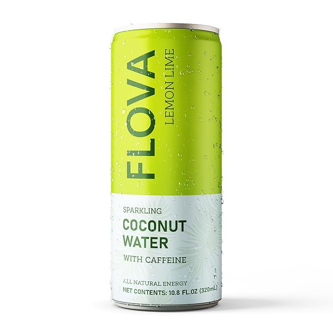 Flova Lemon Lime Energy Drink, All Natural, Electrolytes and Minerals from Coconut Water, 4 Simple Easy to Pronounce Ingredients, 99% Juice, Pack of 12 Cans