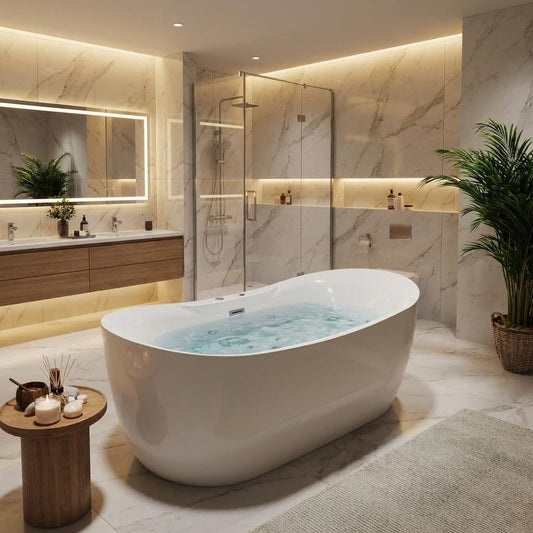 Luxury 71" Heated Whirlpool Bathtub, Smart Digital Control Acrylic Tub with Dual Air & Water Jets, Auto-Temp Heating System, Freestanding Rectangular Soaker with Complete Pump Kit, White