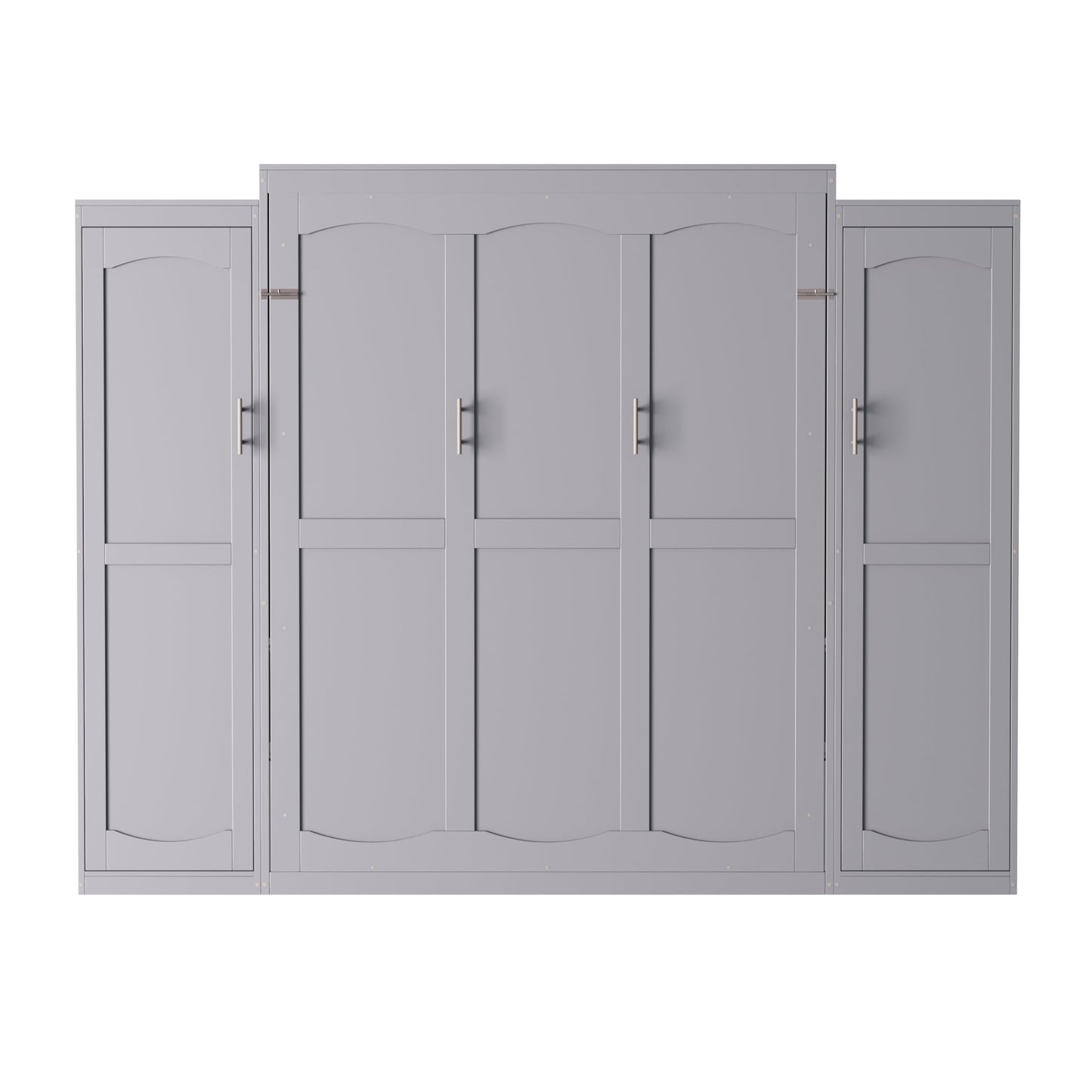 Ball & Cast Full Size Murphy Bed,Wood Foldable Wall Bed with 2 Sides Wardrobe and Storage Shelf, Hidden Cabinet Bed Frame for Bedroom,Guest Room,Space Saving,No Box Spring Needed,Gray