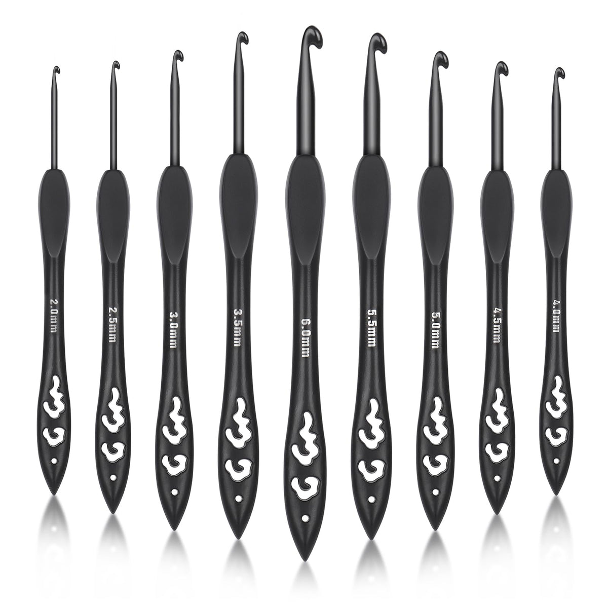 Katech 9 Sizes Crochet Hooks, Ergonomic Soft Grip Aluminum Crochet Hook Set, Black Plastic Crochet Needles for Arthritic Hands Beginners Kids Adults Ideal Crochet Lovers Gift 2.0mm(B)-6.0mm(J)