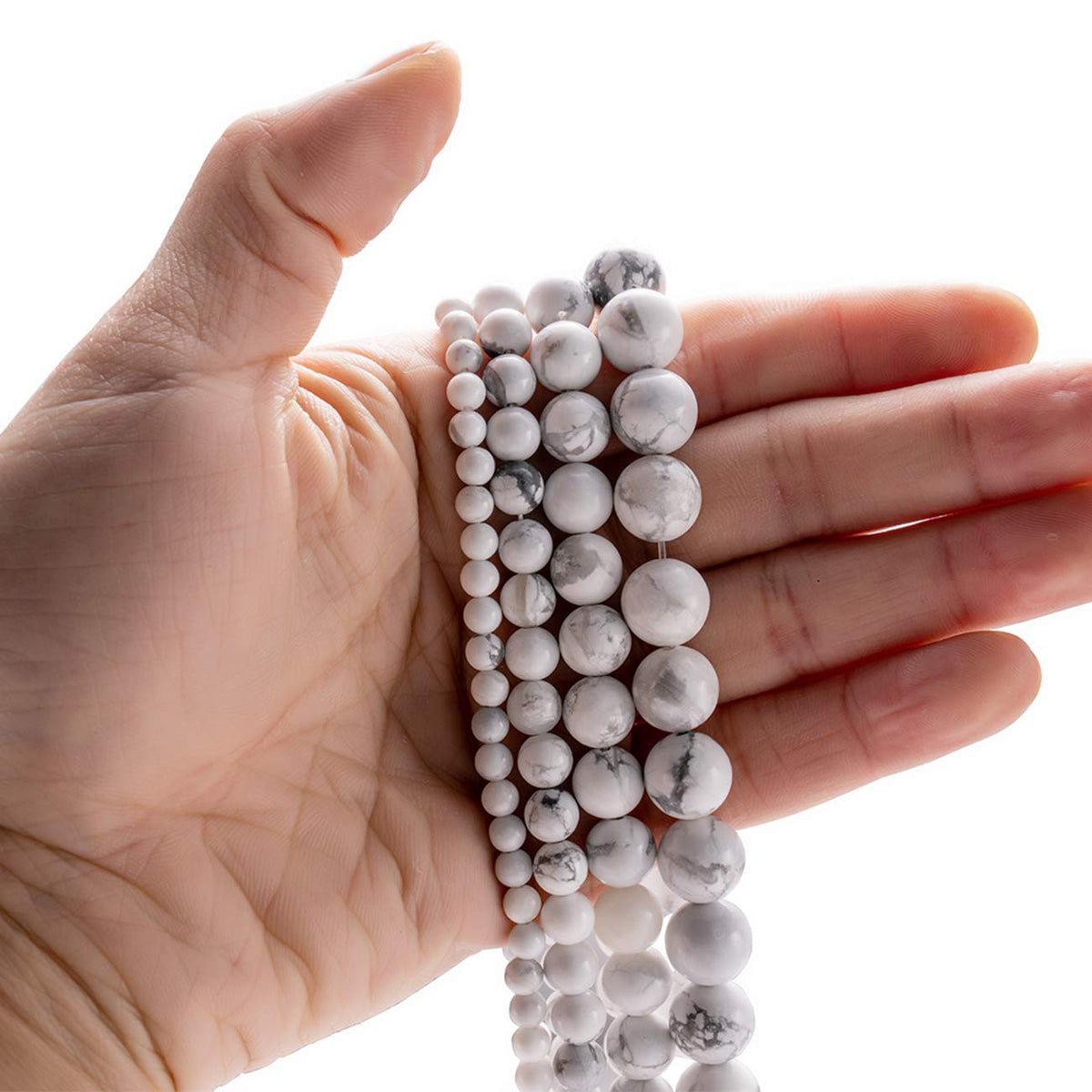 BEADIA Natural White Howlite Stone Round Loose Semi Gemstone Beads for Jewelry Making 8MM 44PCS