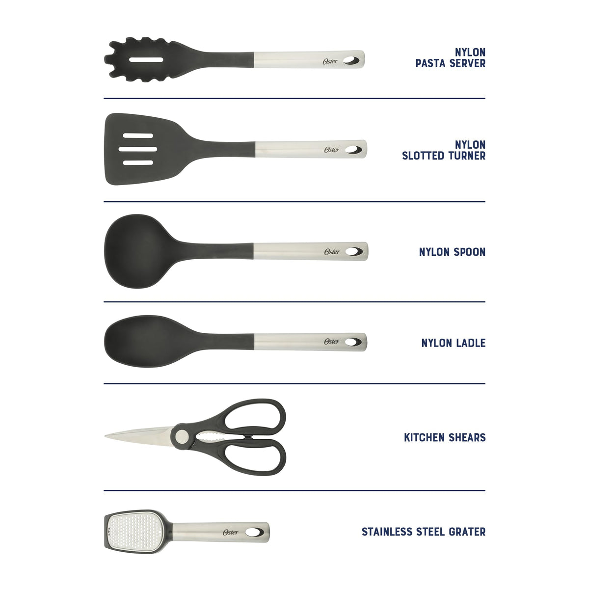Oster Baldwyn 12 Piece Stainless Steel and Nylon Kitchen Tool and Cutlery Set