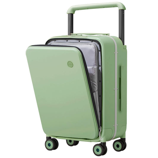 mixi Carry On Luggage Wide Handle Luxury Design Rolling Travel Suitcase PC Hardside with Aluminum Frame Hollow Spinner Wheels, with Cover, 20 inch, Avocado Green
