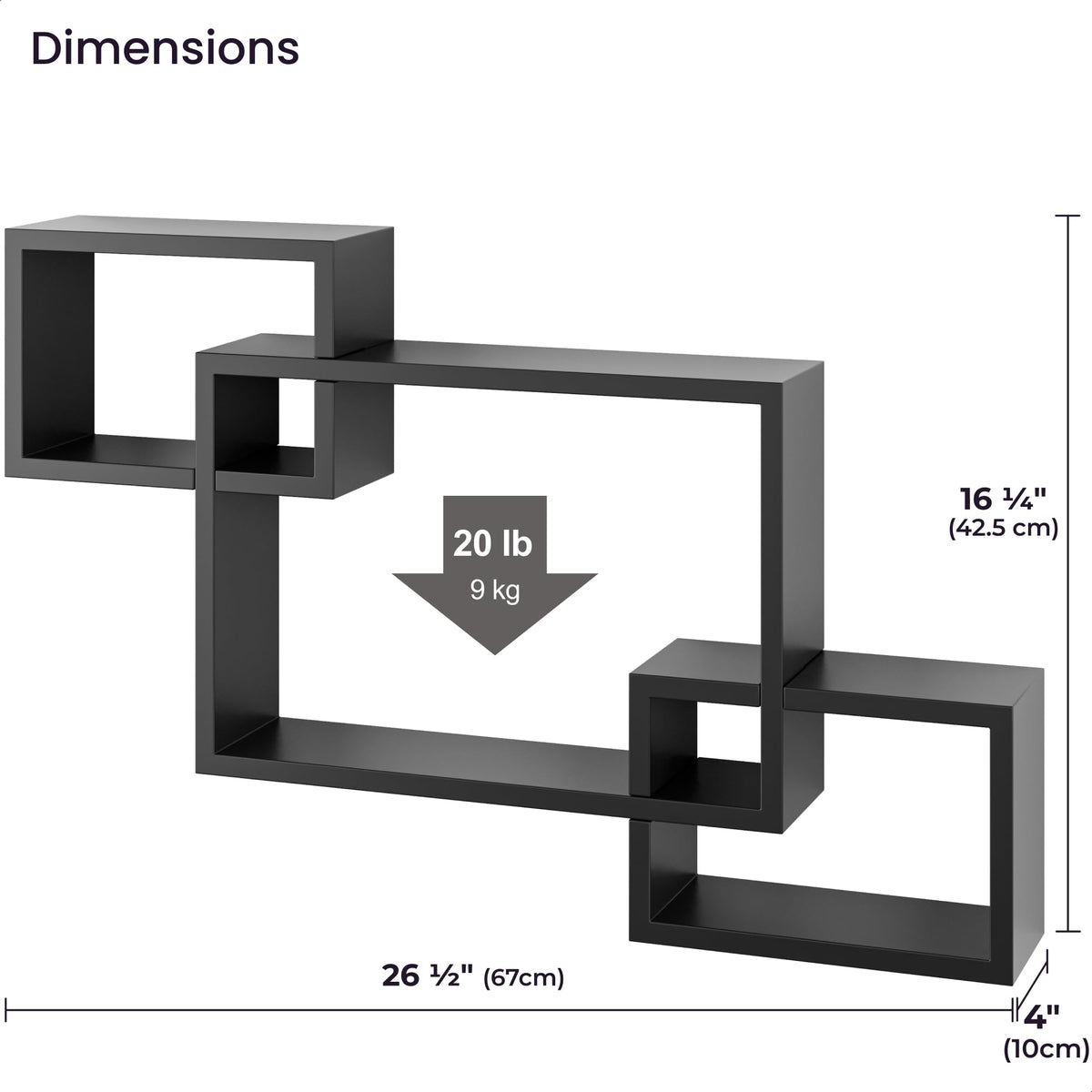 Ballucci Wooden Interweave Floating Wall Mounted Shelves, Horizontal and Vertical Display Storage Shelf for Living Room Bedroom Entryway Hallway Bathroom, 26" x 18", Black