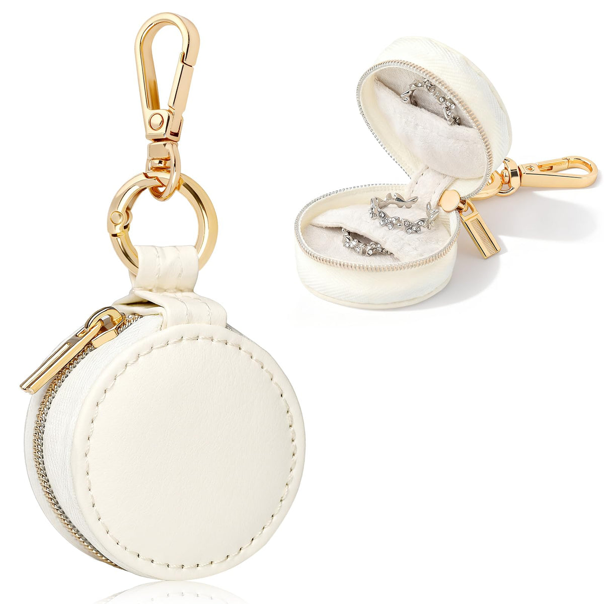 Aiokuo Travel Jewelry Box with Keychain – Mini Ring Holder and Jewelry Organizer Case for Women, Portable Compact Ring Box for Earrings, Necklaces & Travel Storage