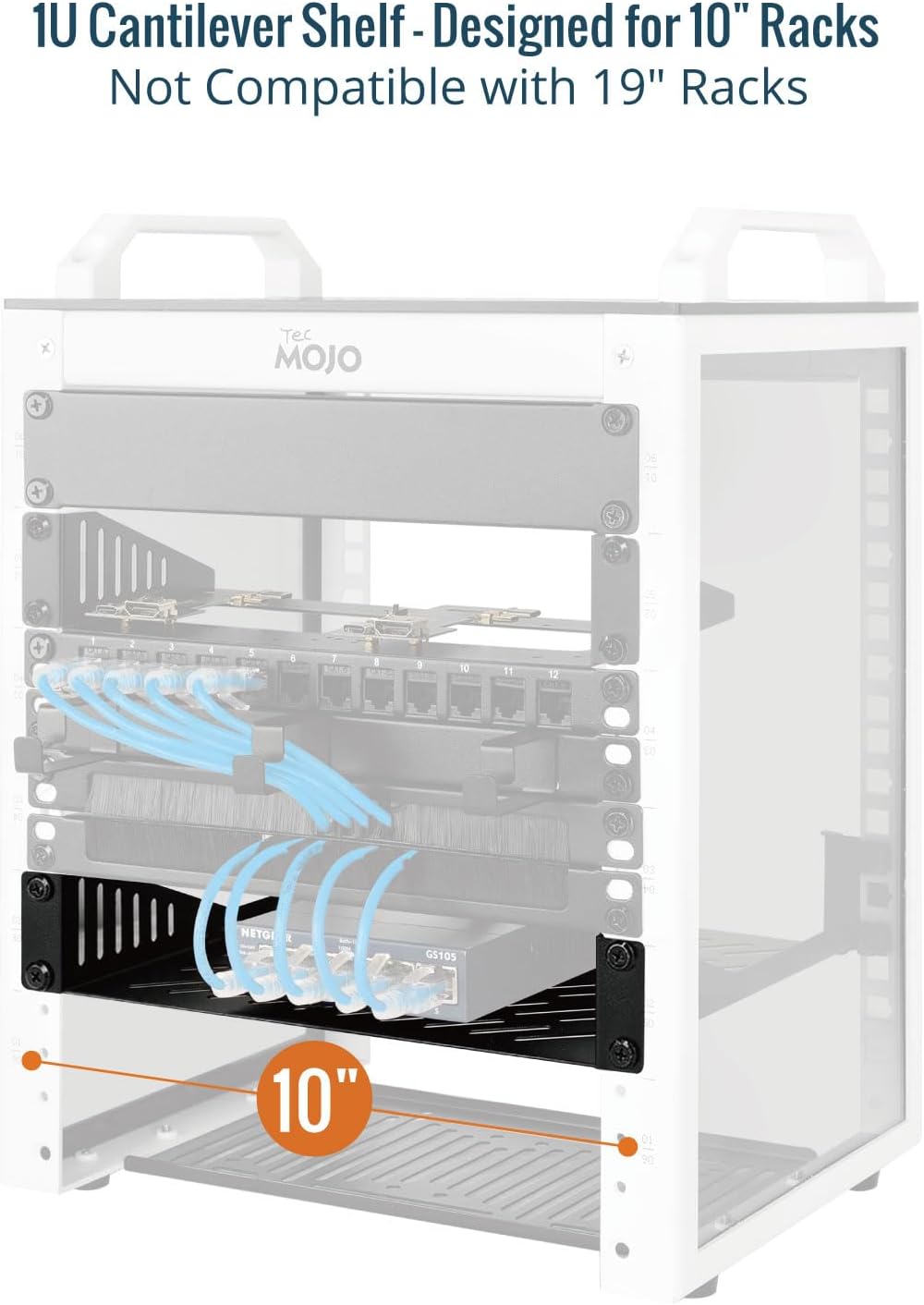 Tecmojo 1U 10" 7.87" Rack Mount Shelf for Server Rack, Deep Vented Cantilever Tray, Metal Shelf for Network Cabinet