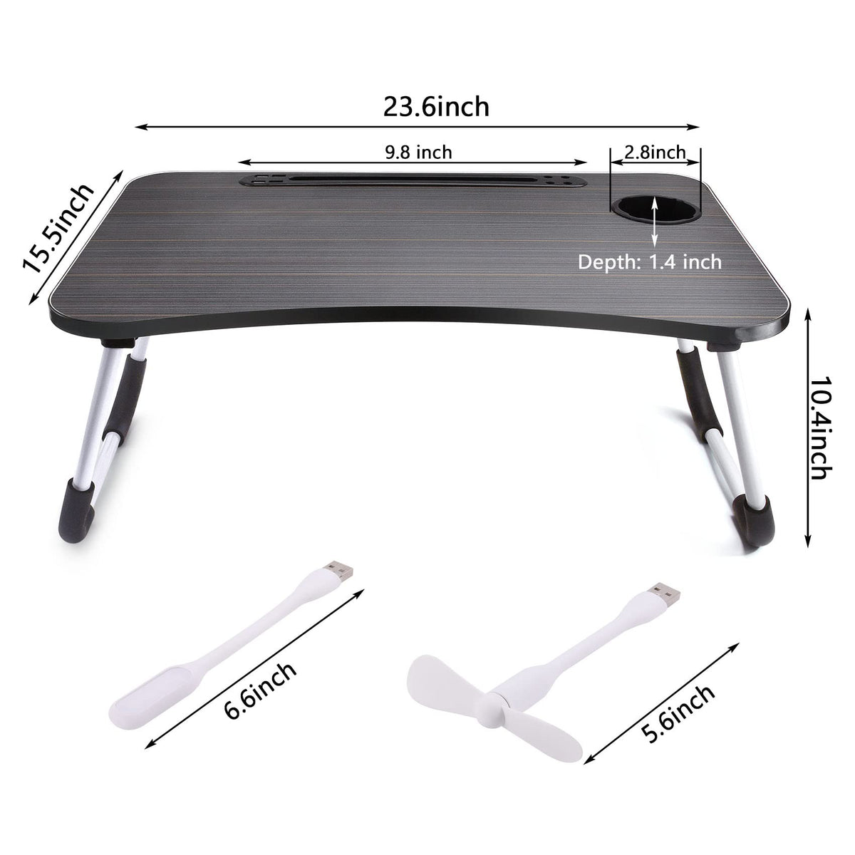 Slendor Lap Desk with Cup Holder, Foldable Laptop Table for Bed, Portable Bed Desk for Laptop and Writing, Computer Tray with Tablet Slot, Notebook Stand Reading Holder for Couch Sofa Floor,Black