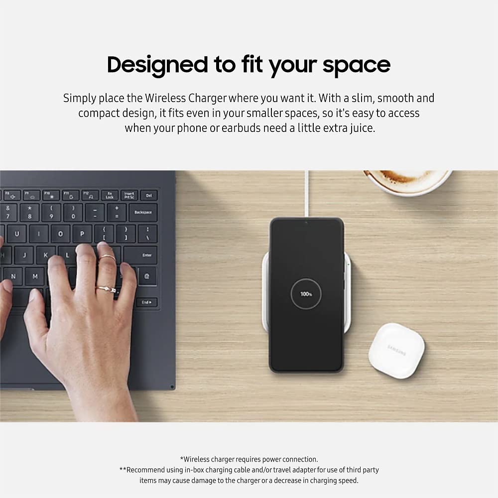 Samsung 15W Wireless Charger Single, Cordless Super Fast Charging Pad for Galaxy Phones and Devices, Compact Design, LED Indicator, USB C Cable Included, 2022, US Version, Grey