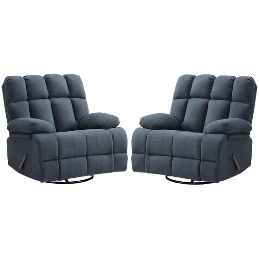 Eiayeebil Oversized Recliner Chair Set of 2, 360° Swivel Rocker Recliner for Big Man, Extra Wide Manual Recliner, Overstuffed Soft Rocking Sofa Chair for Living Room(Grey)