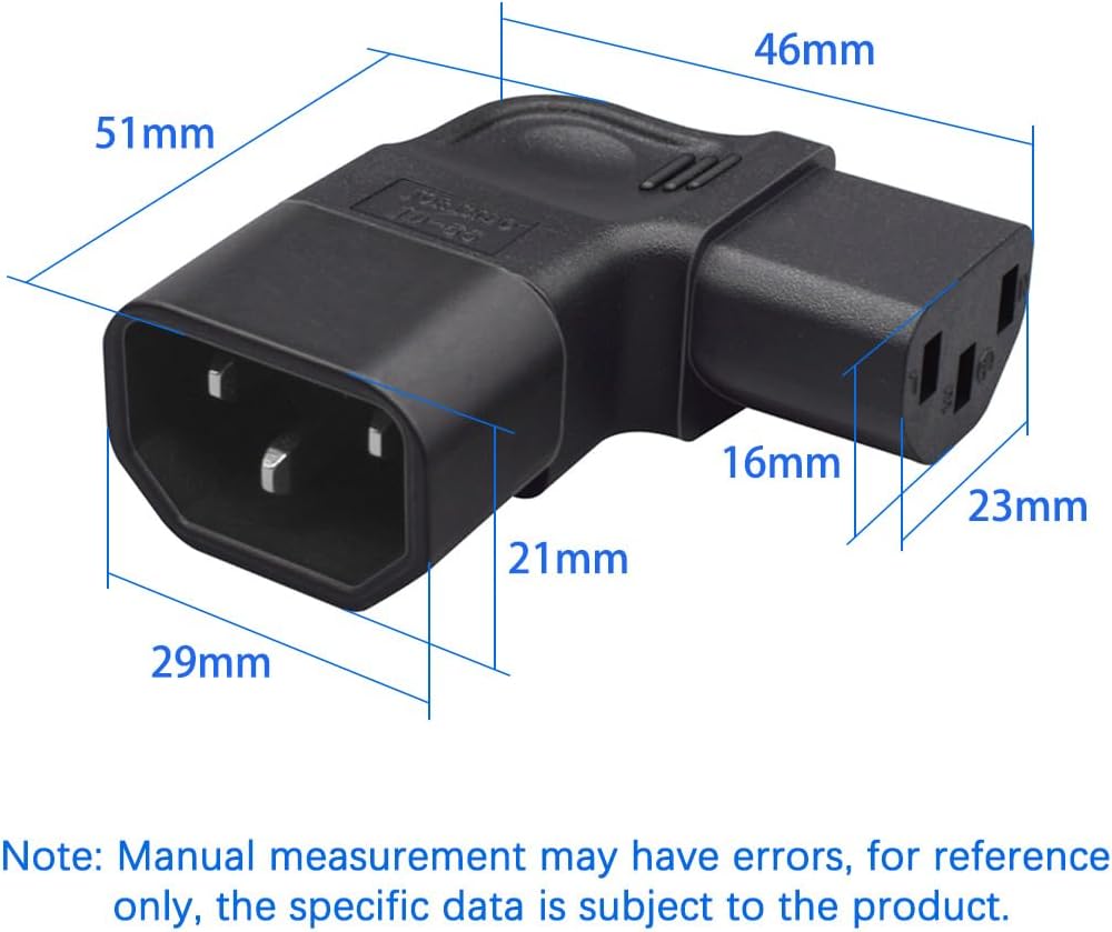 Strhowill C14 C13 C14 C13 C13 2.5A-10A/250V to Left-Angled Power Adapter - Male to Female Conversion, Suitable