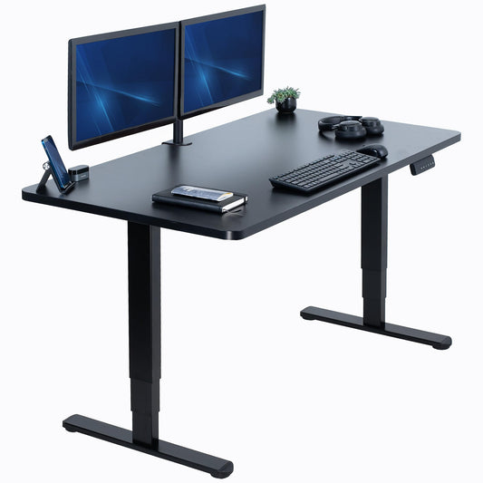 VIVO Electric 55 x 28 in Dual Motor Sit Stand Desk, Memory Height Adjustment, 2B Series, Black Top Black Frame, DESK-KIT-2B55B