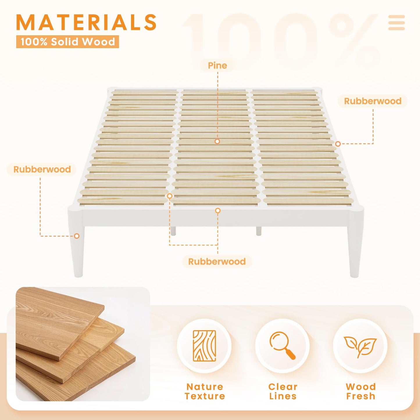 IOTXY California-King Platform Bed Frame - Solid Wood 16-Inch Height Mattress Foundation Base with Densely Slats and Heavy-Duty Support Legs, No Box Spring Needed, White