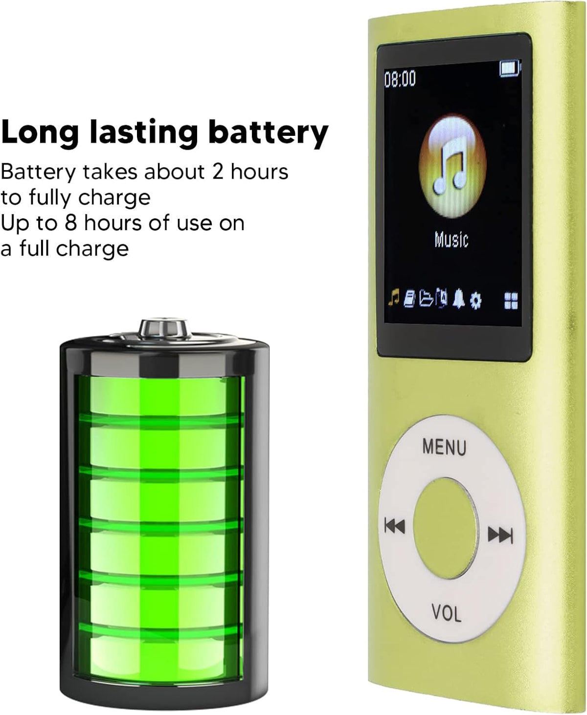 BAFOVY MP3 1.8 Inch Portable Player with LCD Screen, Slim Design Lossless Sound Music Player for Outdoor and Daily Use