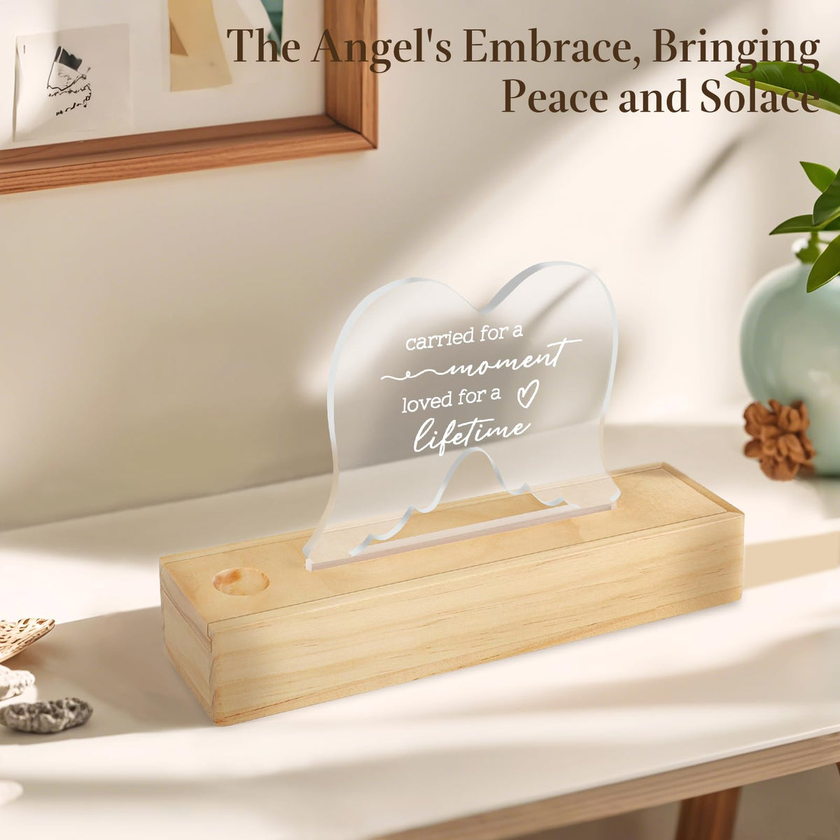 Ceiner Miscarriage Gifts for Mothers, Wooden Slip-Top Pregnancy Test Keepsake Box for Baby Loss with Angel Wings Acrylic Ornament, Comfort Sympathy Bereavement Memorial Gift for Parents, Mom and Dad