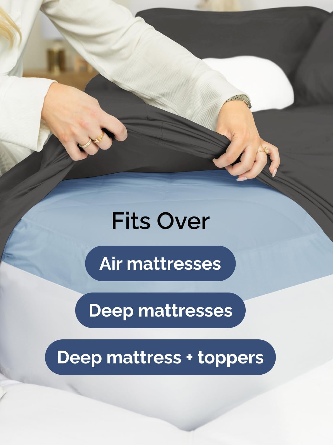 Skiennix Extra Deep Full Sheet Set | 6-Piece Breathable Cooling Bedding - Soft, Wrinkle-Free Charcoal