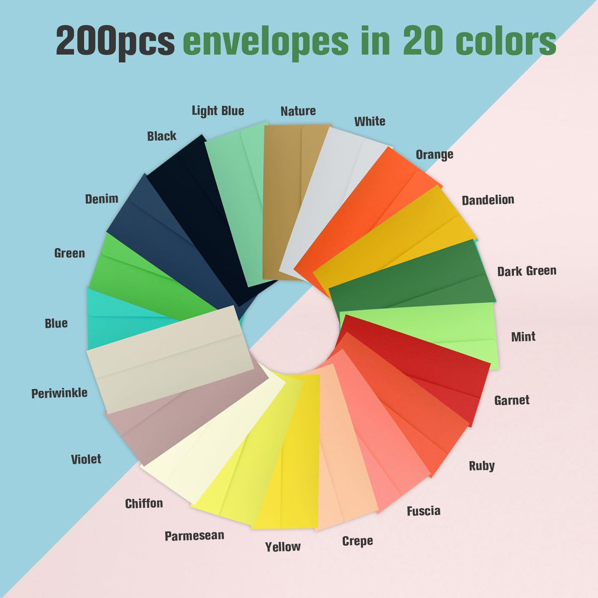 200 PCS Colorful Envelopes, #10 Business Mailing Envelopes Self Seal Square Flap for Letter, Invitations, Office, Size 4 1/8 X 9 ½ Inch