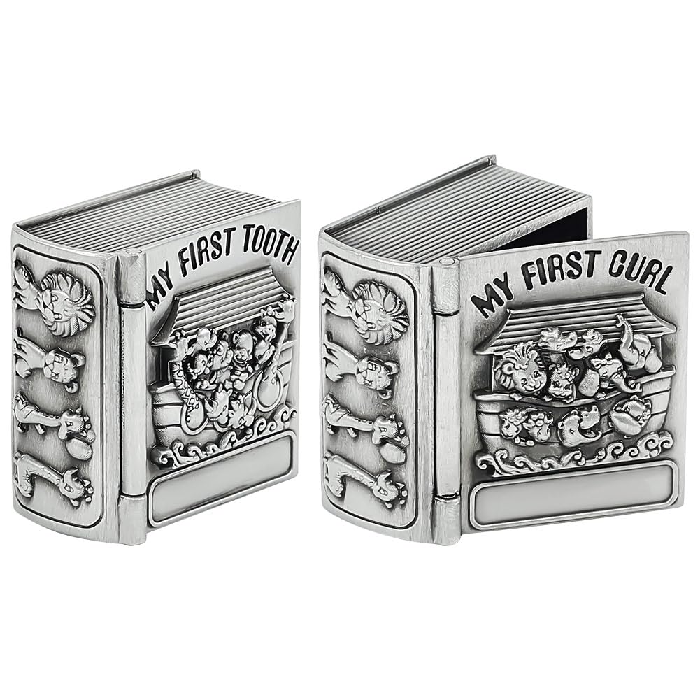 FINGERINSPIRE 2Pcs My First Curl and My First Tooth Keepsake Box Antique Silver Tooth Collection Organizer Holder My First Curl and Tooth Keepsake Box Set for Kids to Keep The Childhood Memory