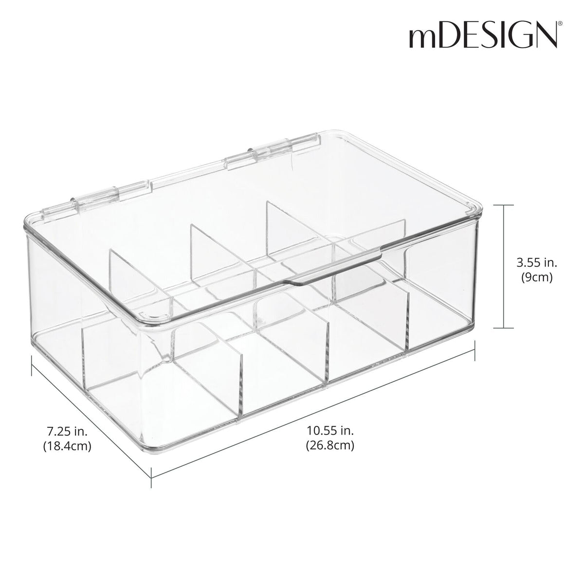 mDesign Plastic First Aid Kit Storage Box with Clear Top Lid for Bathroom, Kitchen, Cabinet, Closet, Drawer - Organizes Medicine, Ointments, Adhesive Bandages, Dental, 8 Divided Sections - Clear