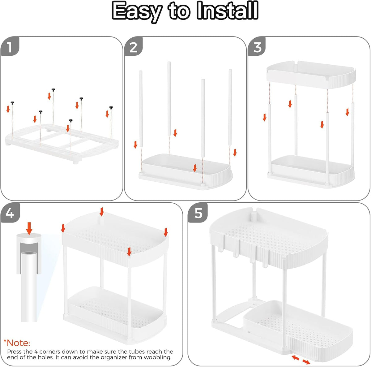 Ukeetap Multi-Purpose Pull-Out Storage Organizers - Under Sink & Cabinet, 12.8 Inch, White