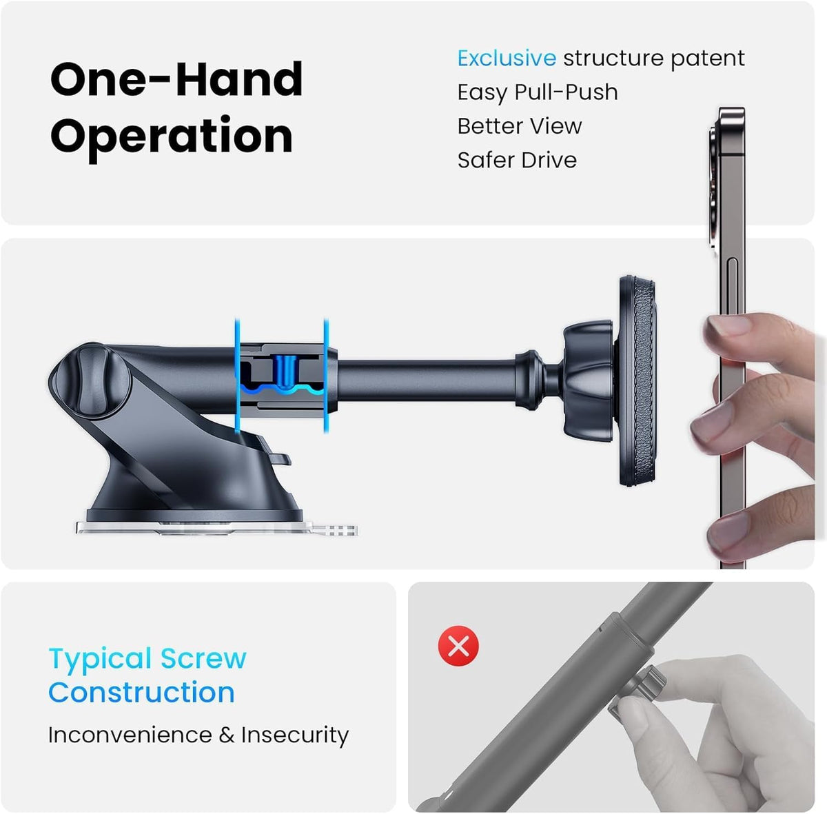 CarsMinders 360 Magnetic Phone Mount for Car Industrial Suction Cup Dashboard & Windshield Holder with Telescopic Arm