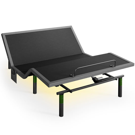 Marsail Full Adjustable Bed Base Frame, 4 Ports USB A&C Adjustable Bed Base with Under-Bed Nightlight, 3 Minutes Fast Assembly, Wireless Remote Control Adjustable Bed with 4 Height Options