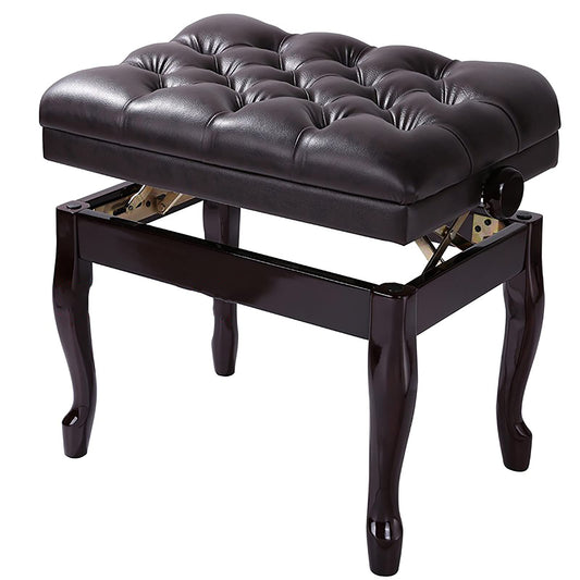 Leather Piano Bench Adjustable Deluxe Piano Bench Solid Wood Piano Stool with Pu Thickened Cushion Artist Concert Piano Bench,Height: 47~57 Cm/K Walnut Brown