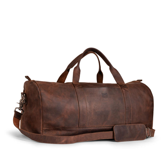 Hide & Drink, Luggage Duffle Bag with Shoulder Strap, Travel Overnight Bag, Handmade from Full Grain Leather - Bourbon Brown