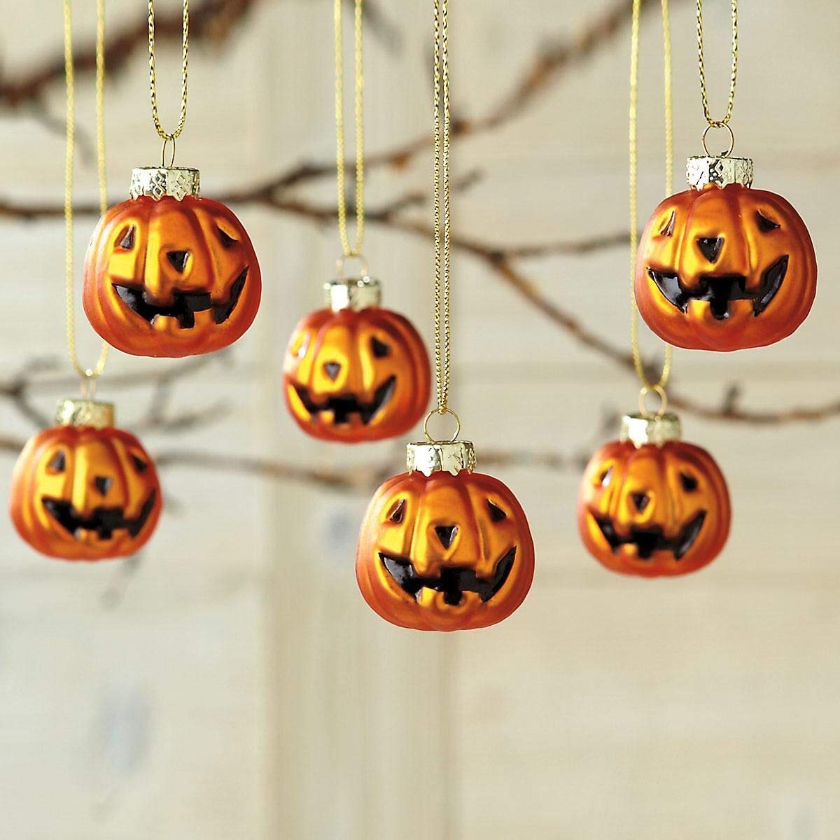 Lillian Vernon Glass Jack-o'-Lantern Halloween Ornaments - Set of 6, Holiday Home Décor