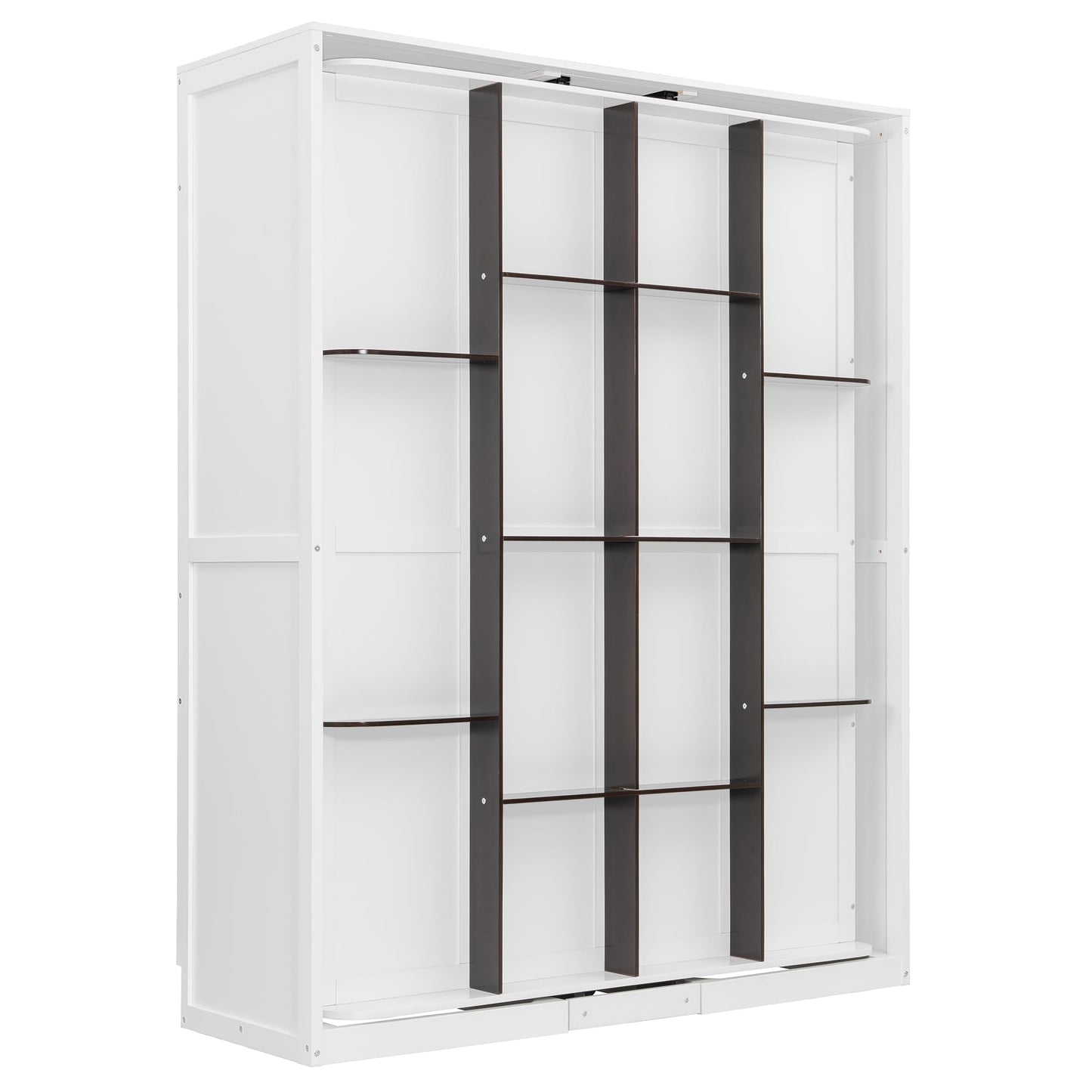 Merax Rotating Queen Murphy Bed with Hidden Storage Racks, Space-Saving Multifunctional Wall Bed for Home Office & Small Rooms
