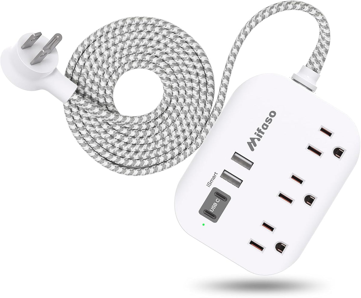 Mifaso 5Ft Cruise Ship Essentials - Power Strip with USB Ports, Flat Extension Cord with Multiple Outlets, USB Charging