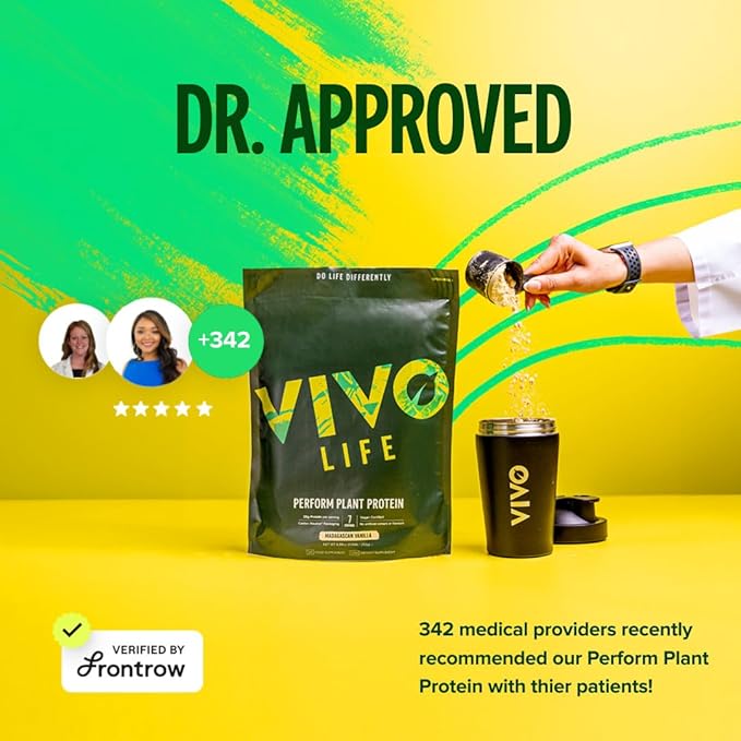 Vivo life Perform Plant Protein Powder - Pea & Hemp Protein Blend with BCAA (9.38 oz, Vanilla)