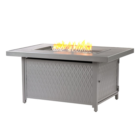 Oakland Living Rectangular 48 in. x 36 in. Aluminum Propane Fire Pit Table, Glass Beads, Two Covers, Lid, 57,000 BTUs in Grey Finish