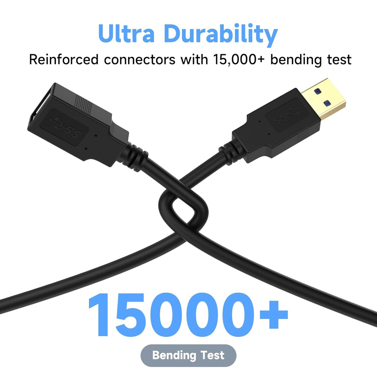 Qxcynsef 3.0 15 FT,5Gbps More,Black,15FT USB Extension Cable High Speed Data Transfer Extra Long A Male to A Female