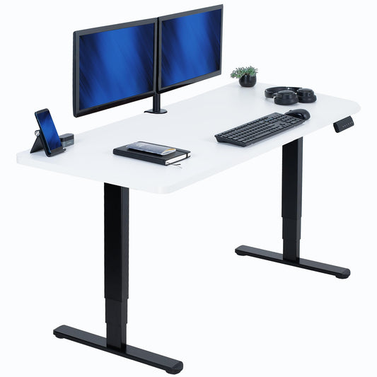 VIVO Electric 60 x 24 in Dual Motor Sit Stand Desk, Memory Height Adjustment, 2B Series, White Top Black Frame, DESK-KIT-2B6W