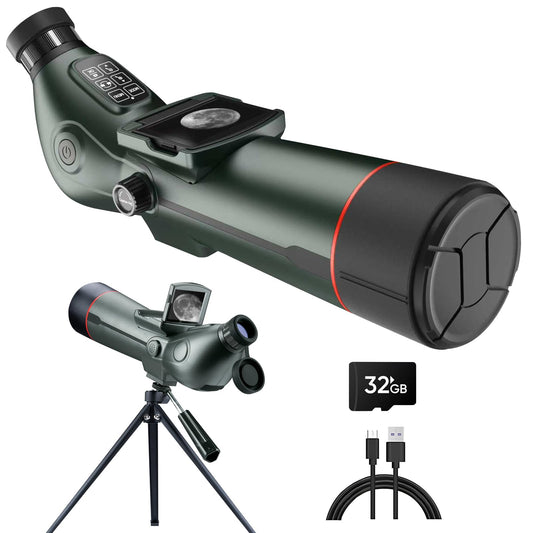Digital Spotting Scope with Screen Portable Auto-Focus Electronic 4K Smart Telescope with Tripod 32GB SD Card and Carrying Bag for Stargazing Bird Watching, Wildlife Viewing Hunting Green