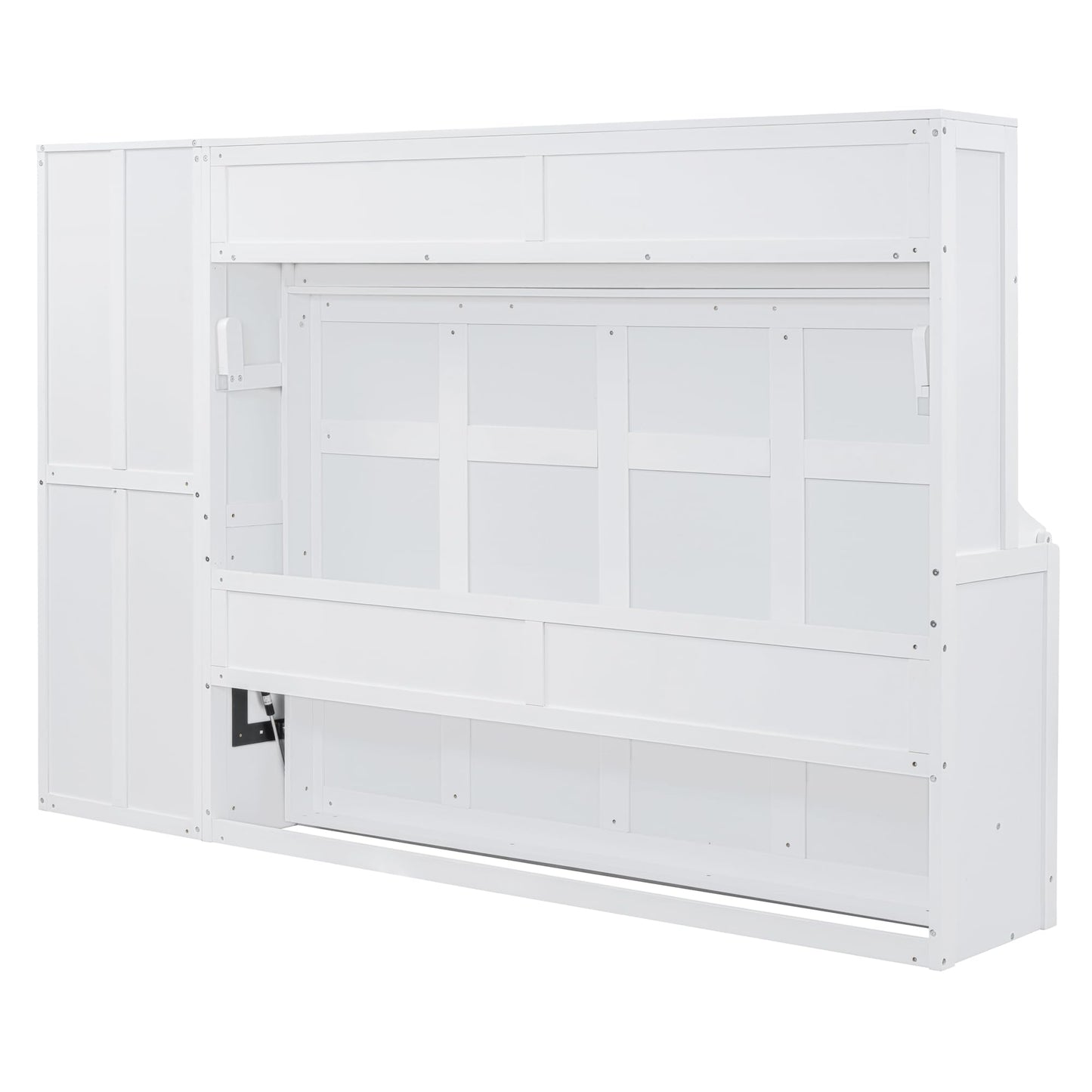 Merax Queen Size Murphy Bed, Modern Wall Bed with Storage Cabinets & Drawers, Space-Saving Foldable for Bedroom Guest Room Home Office Small Apartment, White