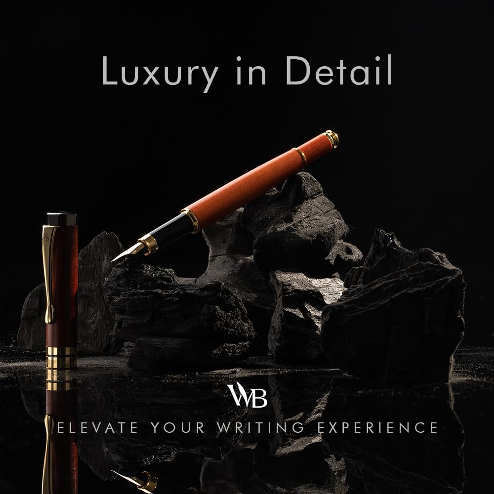 Wordsworth & Black Fountain Pen Set, Luxury Bamboo Wood - Medium Nib, Gift Case; Includes 6 Ink Cartridges, Ink Refill Converter -Journaling, Calligraphy; Drawing, Smooth Writing [Cherry Wood]