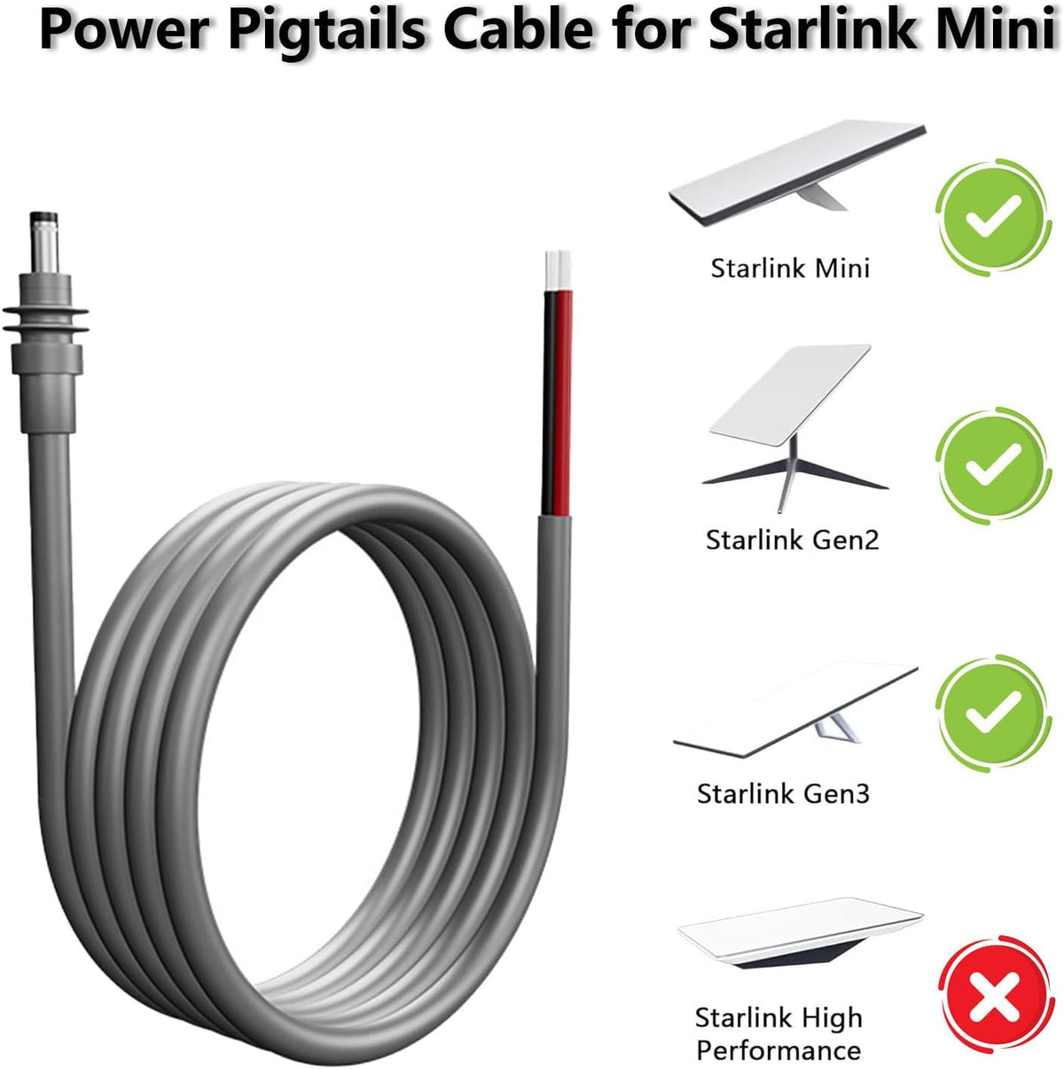 Msvueioe 6.5FT 14AWG 5.5mm 2.1mm Power Pigtails Cable Compatible with Starlink Mini, DC x Male Plug to Bare Wire Open