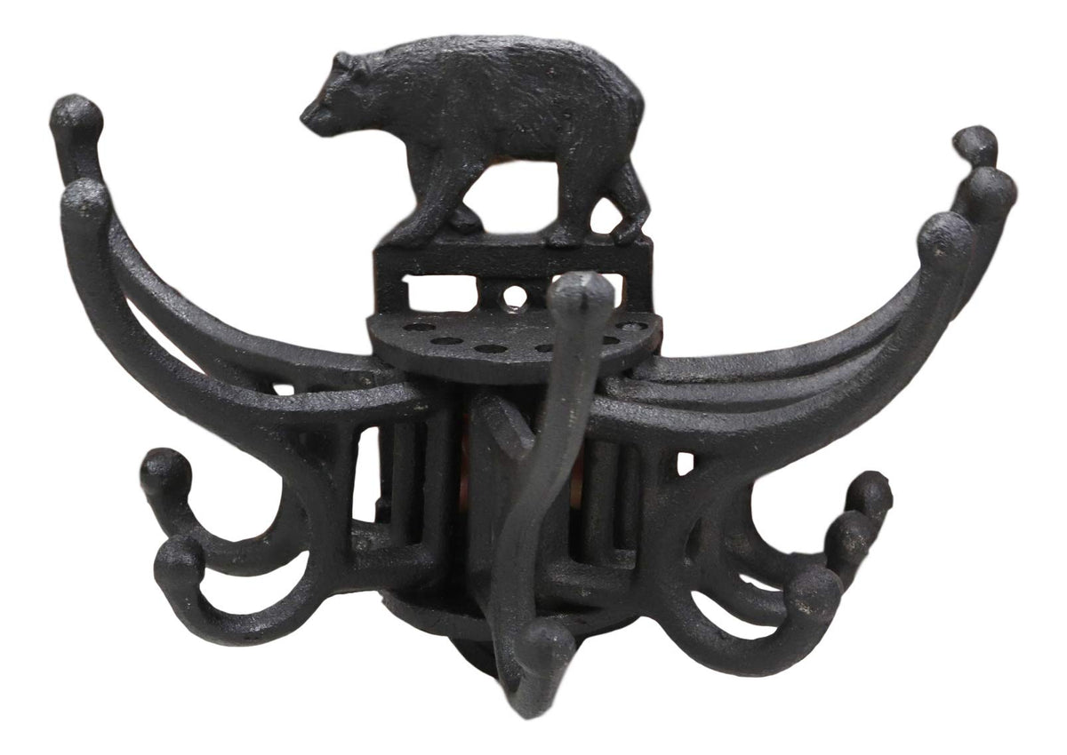 Ebros Cast Iron Rustic Forest Black Bear Free Spinning Movable Hanging Wall Hooks 9" Wide Western Bears Themed Mount Hook for Coats Hats Keys Leashes Backpacks Cabin Lodge Country Accent Decor