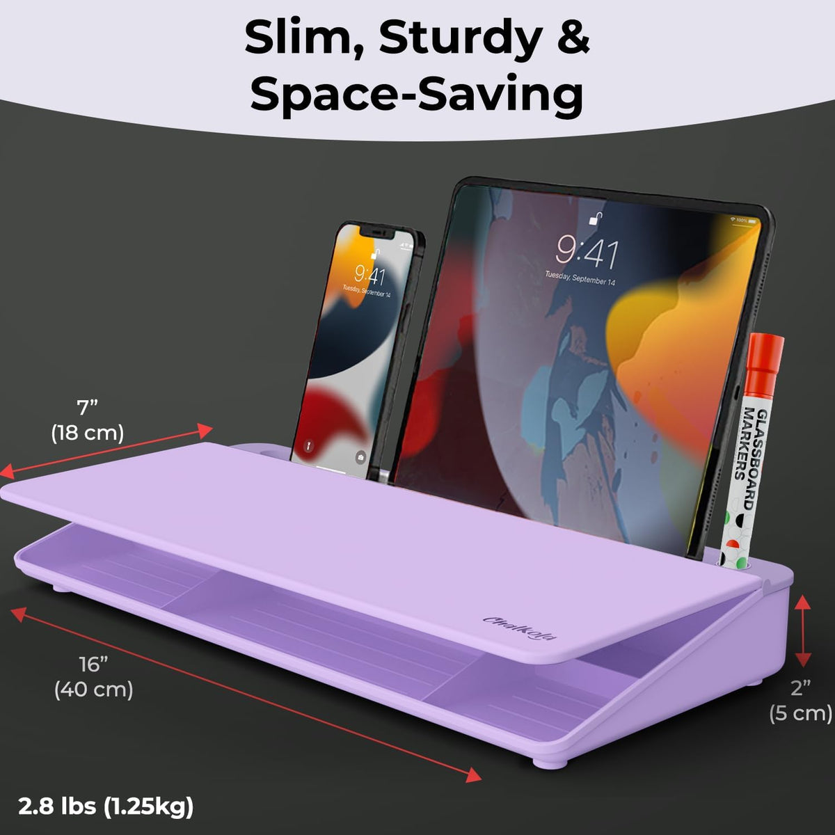 Chalkola Lavender Glass Desktop Whiteboard with Storage - Dry Erase Board, Work Desk Organizers, Computer Keyboard Stand, Home Office Desk Accessories, Workspace Desktop Buddy + 3 Markers