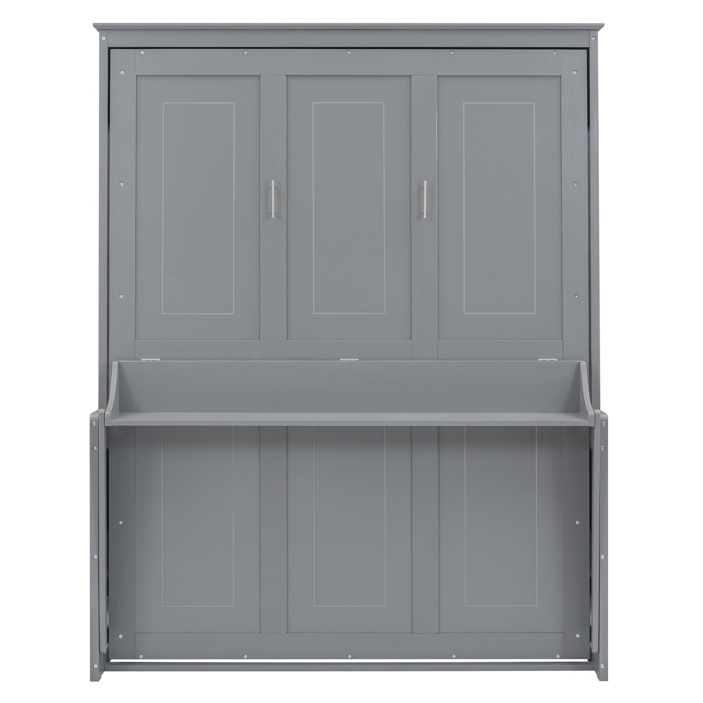 Bellemave Queen Size Murphy Bed with a Shelf, Easy Fold Wood Wall Bed, Space-Saving Wall Bed for Guest Room or Home Office, No Box Spring Needed, Noise Free (Gray)