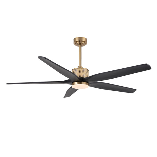 LEDLUX 60" Ceiling Fan with Light – Remote Control, Solid Wood, 6-Speed, Quiet Reversible DC Motor, Black/Gold Finish, 4.5"/12" Downrods, Noiseless Large Ceiling Fan for Bedroom, Living Room, Porch