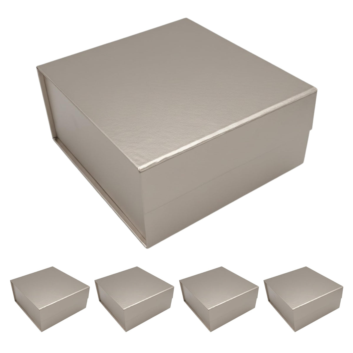 CECOBOX - Gift Boxes with Lids for Presents 6"x6"x2.75" - Matte, Collapsible Magnetic Closure Gift Box - Groomsmen & Bridesmaid Proposal Boxes, Wedding, PR, Birthdays, Holidays (Silver)